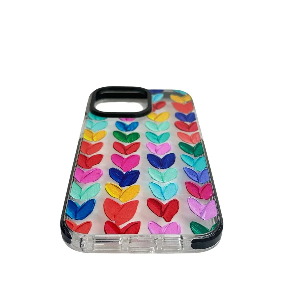 Multi Color Daub Loving Heart Bumper Phone Case for iPhone 15 Pro Max